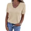image:imagePRETTYGARDEN Womens Short Sleeve Sweater V Neck Trendy Pullover Tops 2026 Summer Spring Loose Lightweight Casual BlouseApricot