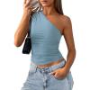 image:imagePRETTYGARDEN Womens Sleeveless One Shoulder Tank Top Ruched Slim Fit Shirts Basic Crop Y2k Tops 2026 Spring Fashion ClothingLight Grey Blue
