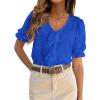 image:imagePRETTYGARDEN Womens Summer Dressy Casual Blouses 2026 Short Sleeve V Neck Ruffle Business Work Tops Trendy Spring OutfitsBlue