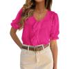 image:imagePRETTYGARDEN Womens Summer Dressy Casual Blouses 2026 Short Sleeve V Neck Ruffle Business Work Tops Trendy Spring OutfitsRose Red
