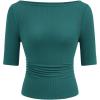 image:imagePRETTYGARDEN Womens Summer Short Sleeve Tops Boat Neck Ribbed Knit Slim Fit T Shirt Casual Basic Top 2026 Spring ClothesLake Blue