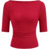 image:imagePRETTYGARDEN Womens Summer Short Sleeve Tops Boat Neck Ribbed Knit Slim Fit T Shirt Casual Basic Top 2026 Spring ClothesRed