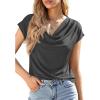 image:imagePRETTYGARDEN Womens Tops Dressy Casual Clothing 2026 Summer Cowl Neck Short Sleeve Blouses Spring Business Work Office ShirtsDark Grey