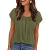 image:imagePRETTYGARDEN Womens Tops Dressy Casual Summer 2026 Short Sleeve Blouses Crew Neck Pleated Basic T Shirts Spring ClothesArmy Green