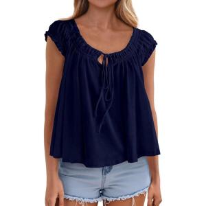 image:imagePRETTYGARDEN Women Babydoll Tops 2026 Summer Clothes Cap Sleeve Tie Front Flowy Tank Top Peplum Blouses Cute Going Out ShirtsNavy Blue