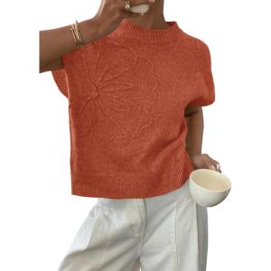 image:imagePRETTYGARDEN Womens 2026 Spring Sweater Vest Trendy Flower Knit Short Sleeve Cute Pullover Tank Tops Summer Fashion ClothingBurnt Orange
