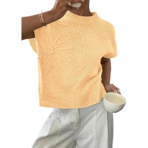 image:imagePRETTYGARDEN Womens 2026 Spring Sweater Vest Trendy Flower Knit Short Sleeve Cute Pullover Tank Tops Summer Fashion ClothingYellow