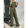 image:imagePRETTYGARDEN 2 Piece Lounge Sets For Women 2026 Summer Casual Outfits Cap Sleeve Belted Crop Tops Wide Palazzo Leg PantsArmy Green