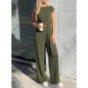 image:imagePRETTYGARDEN 2 Piece Lounge Sets For Women 2026 Summer Casual Outfits Cap Sleeve Belted Crop Tops Wide Palazzo Leg PantsArmy Green