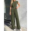 image:imagePRETTYGARDEN 2 Piece Lounge Sets For Women 2026 Summer Casual Outfits Cap Sleeve Belted Crop Tops Wide Palazzo Leg PantsArmy Green