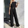 image:imagePRETTYGARDEN 2 Piece Lounge Sets For Women 2026 Summer Casual Outfits Cap Sleeve Belted Crop Tops Wide Palazzo Leg PantsBlack