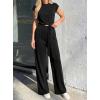 image:imagePRETTYGARDEN 2 Piece Lounge Sets For Women 2026 Summer Casual Outfits Cap Sleeve Belted Crop Tops Wide Palazzo Leg PantsBlack
