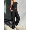 image:imagePRETTYGARDEN 2 Piece Lounge Sets For Women 2026 Summer Casual Outfits Cap Sleeve Belted Crop Tops Wide Palazzo Leg PantsBlack