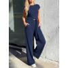 image:imagePRETTYGARDEN 2 Piece Lounge Sets For Women 2026 Summer Casual Outfits Cap Sleeve Belted Crop Tops Wide Palazzo Leg PantsNavy