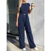 image:imagePRETTYGARDEN 2 Piece Lounge Sets For Women 2026 Summer Casual Outfits Cap Sleeve Belted Crop Tops Wide Palazzo Leg PantsNavy