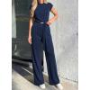 image:imagePRETTYGARDEN 2 Piece Lounge Sets For Women 2026 Summer Casual Outfits Cap Sleeve Belted Crop Tops Wide Palazzo Leg PantsNavy