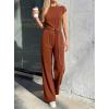 image:imagePRETTYGARDEN 2 Piece Lounge Sets For Women 2026 Summer Casual Outfits Cap Sleeve Belted Crop Tops Wide Palazzo Leg PantsRed Brown