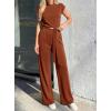 image:imagePRETTYGARDEN 2 Piece Lounge Sets For Women 2026 Summer Casual Outfits Cap Sleeve Belted Crop Tops Wide Palazzo Leg PantsRed Brown
