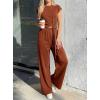 image:imagePRETTYGARDEN 2 Piece Lounge Sets For Women 2026 Summer Casual Outfits Cap Sleeve Belted Crop Tops Wide Palazzo Leg PantsRed Brown