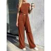 image:imagePRETTYGARDEN 2 Piece Lounge Sets For Women 2026 Summer Casual Outfits Cap Sleeve Belted Crop Tops Wide Palazzo Leg PantsRed Brown