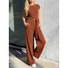 image:imagePRETTYGARDEN 2 Piece Lounge Sets For Women 2026 Summer Casual Outfits Cap Sleeve Belted Crop Tops Wide Palazzo Leg PantsRed Brown