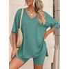 image:imagePRETTYGARDEN 2 Piece Sets for Women Summer 2026 Lounge Short Set Spring Matching Biker Shorts V Neck Oversized Shirt ClothingFruit Green