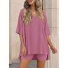image:imagePRETTYGARDEN 2 Piece Sets for Women Summer 2026 Lounge Short Set Spring Matching Biker Shorts V Neck Oversized Shirt ClothingPink