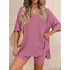 image:imagePRETTYGARDEN 2 Piece Sets for Women Summer 2026 Lounge Short Set Spring Matching Biker Shorts V Neck Oversized Shirt ClothingPink