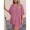 image:imagePRETTYGARDEN 2 Piece Sets for Women Summer 2026 Lounge Short Set Spring Matching Biker Shorts V Neck Oversized Shirt ClothingPink