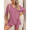 image:imagePRETTYGARDEN 2 Piece Sets for Women Summer 2026 Lounge Short Set Spring Matching Biker Shorts V Neck Oversized Shirt ClothingPink