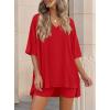 image:imagePRETTYGARDEN 2 Piece Sets for Women Summer 2026 Lounge Short Set Spring Matching Biker Shorts V Neck Oversized Shirt ClothingRed