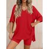image:imagePRETTYGARDEN 2 Piece Sets for Women Summer 2026 Lounge Short Set Spring Matching Biker Shorts V Neck Oversized Shirt ClothingRed