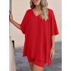 image:imagePRETTYGARDEN 2 Piece Sets for Women Summer 2026 Lounge Short Set Spring Matching Biker Shorts V Neck Oversized Shirt ClothingRed