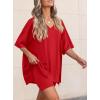 image:imagePRETTYGARDEN 2 Piece Sets for Women Summer 2026 Lounge Short Set Spring Matching Biker Shorts V Neck Oversized Shirt ClothingRed