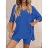 image:imagePRETTYGARDEN 2 Piece Sets for Women Summer 2026 Lounge Short Set Spring Matching Biker Shorts V Neck Oversized Shirt ClothingRoyal Blue