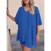image:imagePRETTYGARDEN 2 Piece Sets for Women Summer 2026 Lounge Short Set Spring Matching Biker Shorts V Neck Oversized Shirt ClothingRoyal Blue