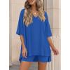 image:imagePRETTYGARDEN 2 Piece Sets for Women Summer 2026 Lounge Short Set Spring Matching Biker Shorts V Neck Oversized Shirt ClothingRoyal Blue