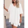 image:imagePRETTYGARDEN 2 Piece Sets for Women Summer 2026 Lounge Short Set Spring Matching Biker Shorts V Neck Oversized Shirt ClothingWhite