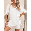 image:imagePRETTYGARDEN 2 Piece Sets for Women Summer 2026 Lounge Short Set Spring Matching Biker Shorts V Neck Oversized Shirt ClothingWhite
