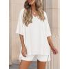 image:imagePRETTYGARDEN 2 Piece Sets for Women Summer 2026 Lounge Short Set Spring Matching Biker Shorts V Neck Oversized Shirt ClothingWhite