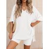 image:imagePRETTYGARDEN 2 Piece Sets for Women Summer 2026 Lounge Short Set Spring Matching Biker Shorts V Neck Oversized Shirt ClothingWhite