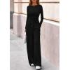 image:imagePRETTYGARDEN Matching Sets Women Clothing 2026 Fall Fashion Travel 2 Piece Lounge Sets Long Sleeve Crop Top Wide Leg PantsBlack