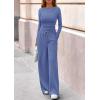 image:imagePRETTYGARDEN Matching Sets Women Clothing 2026 Fall Fashion Travel 2 Piece Lounge Sets Long Sleeve Crop Top Wide Leg PantsBlue