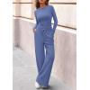 image:imagePRETTYGARDEN Matching Sets Women Clothing 2026 Fall Fashion Travel 2 Piece Lounge Sets Long Sleeve Crop Top Wide Leg PantsBlue