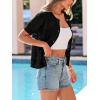 image:imagePRETTYGARDEN Women Summer Crochet Puff Short Sleeve Cardigan Lightweight Spring Cropped Button Up Beach Knit Sweater TopsBlack