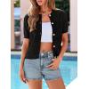 image:imagePRETTYGARDEN Women Summer Crochet Puff Short Sleeve Cardigan Lightweight Spring Cropped Button Up Beach Knit Sweater TopsBlack