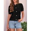 image:imagePRETTYGARDEN Women Summer Crochet Puff Short Sleeve Cardigan Lightweight Spring Cropped Button Up Beach Knit Sweater TopsBlack