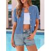 image:imagePRETTYGARDEN Women Summer Crochet Puff Short Sleeve Cardigan Lightweight Spring Cropped Button Up Beach Knit Sweater TopsBlue