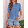 image:imagePRETTYGARDEN Women Summer Crochet Puff Short Sleeve Cardigan Lightweight Spring Cropped Button Up Beach Knit Sweater TopsBlue