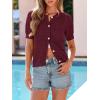 image:imagePRETTYGARDEN Women Summer Crochet Puff Short Sleeve Cardigan Lightweight Spring Cropped Button Up Beach Knit Sweater TopsBurgundy